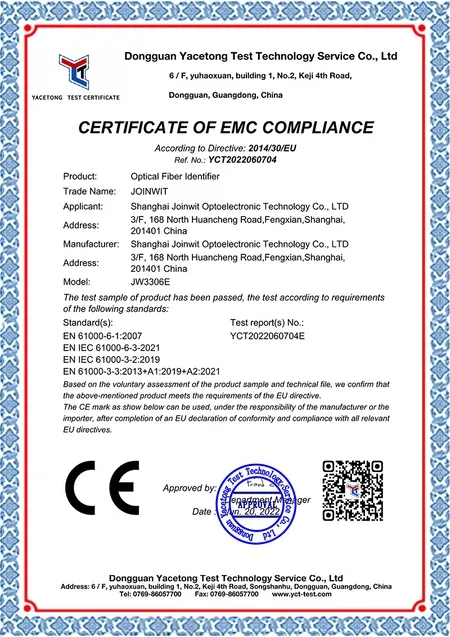 JW3306E CE Certificate